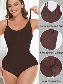 2PCS Slimming Women Tummy Control Shapewear Bodysuit Waist Trainer Body Shaper Underwear Waist Compression Jumpsuit Shaping Tank Top Seamless Undershirts Spaghetti Strap - Black+Brown(2 Pack) - View 4