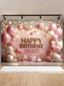 1pc Customizable Name Birthday Party Backdrop Banner, Pink And Gold Balloon Theme For Home And Room Decor, Universal Baptism Birthday Party Supplies, No Electricity Required, Perfect Teen Gift, Polyester Fiber, Great For Parties, Photo Booth Props And Celebrations, Home Decor, Reusable, Three Sizes Available,Multi-Functional,Ornamental,Letter,Stylish,Modern,Colorful,Cute,Adorable,Casual,Custom,Personalised,Unique,Customized,Ideal Gifts For Him,Ideal Gifts For Her