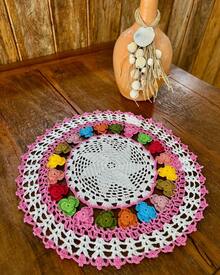 Small Round Spring Tray Towel 45cm Handmade Crochet - Rose - View 2