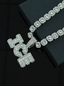 Chunky Iced Out Letter Initial Pendant Chain Cuban Link Necklace For Men,Bling Diamond Chain Letter Name Tennis Chain For Boy,Bling Rapper Miami Hip Pop Jewelry Rocker Disco Jewelry Gifts