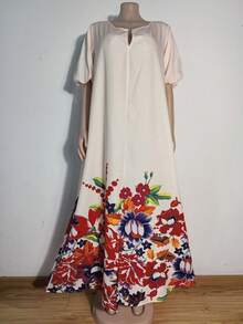 Plus Size Women Boho Floral Print V-Neck Elegant Dress, For Summer - Multicolor - View 3