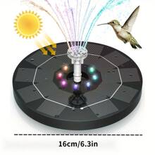 1pc Solar Powered Bird Bath Fountain, Solar Fountain Pump With Colorful Lights, Independent Portable Floating Solar Powered Drinking Water Pump, Suitable For Garden, Pond, Swimming Pool, Outdoor And Backyard