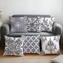 Bộ 6 vỏ gối họa tiết Morris tối giản hàng ngày màu xám, vải nhung in một mặt, kích thước 45*45/50*50/40*40CM dùng cho ghế sofa vải hiện đại, trang trí trong nhà, trang trí tiệc tùng, quà tặng - 6pc-Xám - Xem 9