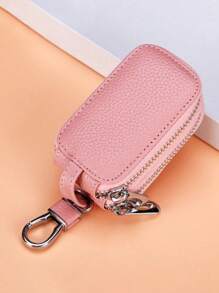 1 pieza Bolsa portátil y a la moda para llaves de coche de PU, estuche para llaves de gran capacidad con doble capa, de colgar en la cintura, con cremallera universal, bolsa para llaves para hombres y mujeres con llavero y cadena, regalo de Navidad, regalo perfecto para el Día del Maestro, San Valentín, cumpleaños, Navidad y cualquier ocasión especial, mini billetera.