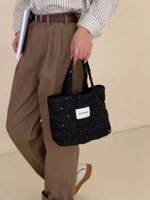 Japanese Style Plush Tote Bag, Heart-Shaped Lunch Bag, Large Capacity Student Handbag