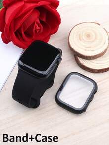 Bộ dây đeo và vỏ tương thích với dây đeo và vỏ đồng hồ , dây đeo silicon mềm mại và thoải mái, miếng dán màn hình bằng kính cường lực HD chống rơi và chống xước và vỏ máy tính 2 trong 1. Tương thích với dây đeo Series Ultra/11/10/9/8/7/6/5/4/Se, 40/41/42/44/45/46/49mm dành cho nam và nữ. - màu đen - Xem 2