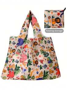 10pcs Reusable Foldable Polyester Shopping Bags With Fashionable Patterns, Suitable For High-Quality Shopping, Reusable Shopping Bags