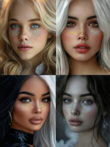 6 Bögen Glitzer-Sommersprossen Holografische Aufkleber, Gesichts-Glitzer-Tattoo, wasserfeste temporäre Tattoos mit glitzerndem Stern-Punkt-Muster für Partys, Musik-Festivals