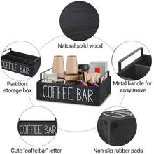 Coffee Bar Accessories Organizer, Countertop, Tea And Coffee Storage, Wooden Coffee Bar Accessories For Countertop | Farmhouse Style Storage Kit, Accessories Organizer For Perfectly Organized Coffee Bar Cups, Coffee Beans, Sugar And More - 黑色 - 查看 5