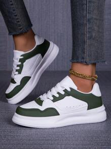 scarpi sportivi casual da donna adatte per tutte le stagioni, di colore rosso, giallo e verde, antiscivolo, leggere, con suola platform, con punta tonda e lacci