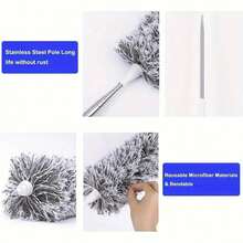 1pc Retractable Duster With Bendable Head - Washable, Reusable Dust Removal Brush For Ceilings, Furniture, Cars - Ideal For Living Room, Bedroom, Kitchen, Bathroom Cleaning, Car Cleaning Tool | Extendable Handle | Metallic Duster - Multicolor - View 4
