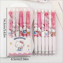 Sanrio 6pcs Sanrio Cartoon 0.55mm Ballpoint Pens With Hello Kitty, Kuromi, Melody Designs, Quick-Drying Ink, Children's Gift/Ballpoint Pen, School Supplies, Anime Cartoon Stationery, College Style Stationery, Hello Kitty Supplies>Children's Writing Tools, Kuromi Office Supplies