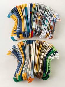 1/5/10 双可爱卡通恐龙图案柔软舒适儿童袜子，百搭亲肤柔软短袜，适合日常生活、礼物、旅行 - 颜色和款式随机 - 彩色 - 查看 2