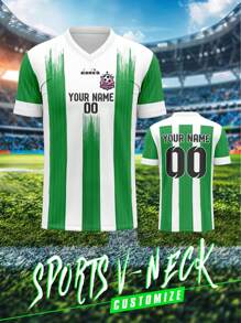 Camiseta de fútbol personalizada, camiseta deportiva de cuello en V transpirable y de secado rápido para hombres, con impresión personalizada de nombre, número y logotipo en la parte delantera y trasera, ajuste cómodo para uso diario, casual, fiesta, reunión, elegante, de moda, hipster, casual, minimalista, chic, personalizado, único, disfraces de hombre, armario cápsula, estilo básico/urbano para hombres, regalos ideales para él, novio, familia, amigos, para cumpleaños, vacaciones/feriados, escuela/competencia, deportes/escalada
