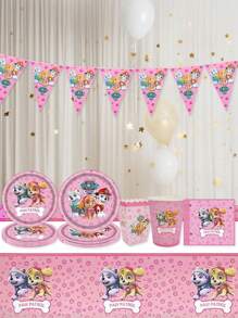 Paw Patrol Paw Patrol Serie rosa-farbenes tägliches Perlen-Thema Einweg-Geschirr für Partydekoration, Party-Event Foto-Dekoration Artikel, Geburtstags-Party und Feiertags-Party Einweg-Geschirr, geeignet für Familientreffen, Verwandten- und Freundetreffen, Gender-Enthüllungs-Party-Events, Halloween, Thanksgiving, Valentinstag, Weihnachten, Schulanfangszeit