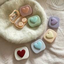 1pc Cute Mini Case, Travel Set, Heart/Square Shape Colored Contact Lens Case With Mirror - Multicolor - View 6
