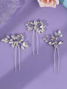 3件套水晶婚礼发饰套装，手工水钻新娘发夹，伴娘发饰 - 銀色 - 查看 3