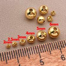 50/100pcs 18K Gold Plated Round Beads 2/2.5/3/4/5/6mm Long-Lasting Round Smooth Spacer Beads Seamless Loose Balls Mini Seed Beads For DIY Necklace Jewelry Making Supplies