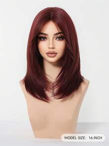时尚 18 英寸勃艮第酒红色分层假发，带刘海，适合女士 - 柔软、易护理的酒红色合成假发，非常适合日常佩戴、工作、圣诞节和节日