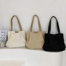 2025 New European And American Style Casual Versatile Large Capacity Canvas Tote Bag, Commuter Tote Bag For College Students