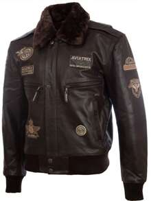 AVIATRIX Men's Real Leather Aviator Bomber Jacket With Fur Collar YBOB Brown - Brown - View 2