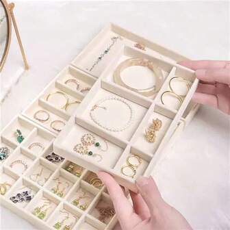1pc Jewelry Display Storage Box, Desktop Stackable Organizer Tray For Rings, Earrings, Bracelets, Necklaces, Watches, Gold Jewelry For Women Storage Organizer Travel Essentials Back To School Dormitory Storage