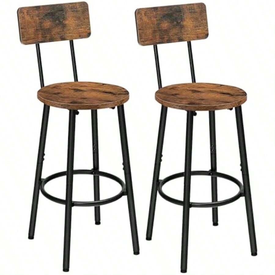 Bar Stools Set Of 2, Breakfast Bar Stools, Kitchen Stools With Backs And Footrest, High Bar Chairs For Dining Room, Party, Rustic Brown - 1 - View 1