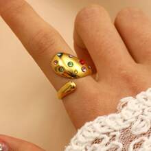 Multi-Piece Set Of Elegant 18K Gold Plated Stainless Steel Faux Gemstone Rings For Women, Fashion Jewelry Accessories, Luxury Party Wear, Vintage Middle Eastern Dubai Jewelry, Adjustable Rings