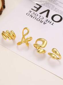 Fashionable Stainless Steel Geometric Water Drop Open Adjustable Rings Set, Multiple Styles Suitable For Women's Daily Wear - Gold - View 2