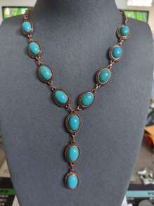 1 pezzo Collana da donna stile retrò western, con ciondolo a forma di Y e intarsi in turchese, adatta per spiaggia, vacanza, festa, collana per la clavicola