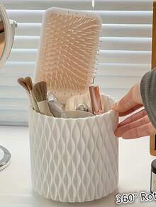 1 pieza Organizador de maquillaje giratorio de 360 grados de plástico blanco, de gran capacidad para lápices, barras de labios, sombras de ojos, brochas de maquillaje, para vacaciones en la playa, colección de baño, colección de dormitorio, de gran capacidad - Gris - Ver 10