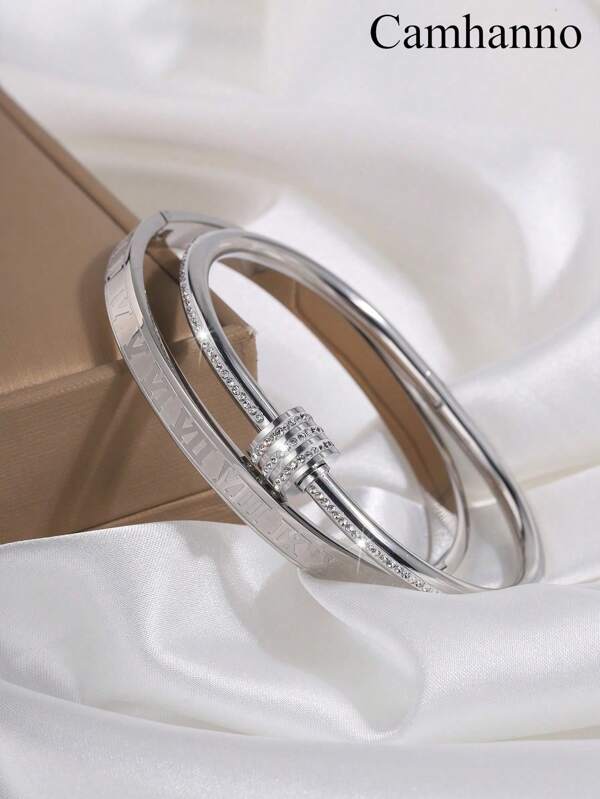 سوار من الفولاذ المقاوم للصدأ بسيط وأنيق قطعتين بتصميم نجمة مناسب للإرتداء اليومي للسيدات