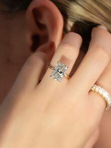 1克拉/2克拉/5克拉闪亮长方形戒指，订婚戒指/结婚戒指，925纯银，女士承诺戒指/永恒戒指，精致珠宝礼品