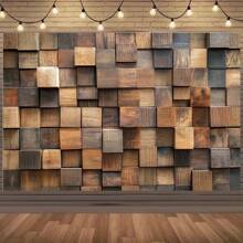 1 pièce de blocs de construction en bois rustique et d'un élégant fond de photographie thématique, avec un style moderne de fond mural en grain de bois. Convient pour décorer les bannières d'arrière-plan pour les fêtes d'anniversaire et les activités extérieures