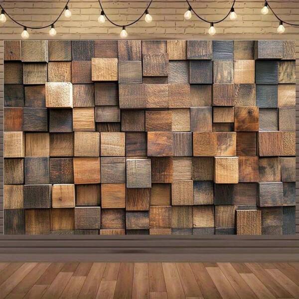 1 pièce de blocs de construction en bois rustique et d'un élégant fond de photographie thématique, avec un style moderne de fond mural en grain de bois. Convient pour décorer les bannières d'arrière-plan pour les fêtes d'anniversaire et les activités extérieures