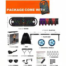 Portable Exercise Equipment With 16 Gym Accessories.20 In 1 Push Up Board Fitness,Resistance Bands With Ab Roller Wheel,Full Body Workout At Home,Patent Pending - 1 - View 6