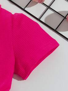 Einfaches Sommerkleid für Kleine Mädchen, Polokragen mit halboffener Knopfleiste, Einfarbiger sportlicher Stil, Herz-Stickerei, lässiges Outdoor-Sportkleid, Rückkehr zur Schule/Schulkleidung