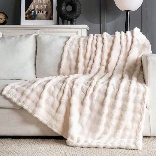 Manta suave y acogedora de peluche con ribete de tonos elegantes, perfecta para decoración de sofá o dormitorio, de fácil cuidado, para cama, viaje y camping, manta de franela esponjosa y mullida, adecuada para la decoración del hogar, el regalo perfecto para cualquier ocasión. Manta de burbujas