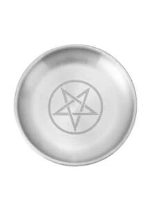 1/2pcs,5.51-Inch Silver Altar Plate With March Pentagram, Stainless Steel Metal Dish, Candle Holder, Ceremony Meditation Decor, Home Living Room Office Decor, Christmas Independence Day Graduation School Season Decor, Vintage Geometric Religious Theme