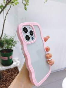 Dual-Layer Wavy Design Phone Case, Shockproof, Anti-Sweat, Anti-Fingerprint, Wear-Resistant, Fade-Resistant, Compatible With IPhone Waterproof Anti-Fall Scratch Resistant - Pink - View 2