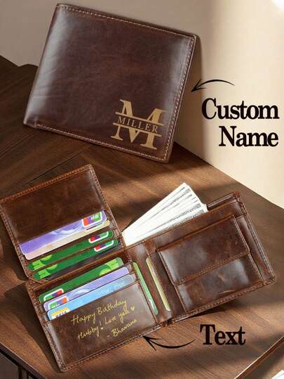 1pc Custom Leather Men Wallet, Birthday Dad Gift Idea, Custom Leather Wallet, Personalized Wallet, Engraved Wallet, Anniversary Gift For Him, Urban Chill, Vintage