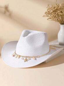 1 Peça Chapéu Panamá Unissex com Borlas, Decoração Boho Jazz, Chapéu de Vaqueira, Chapéu de Cowboy, Chapéu de Palha, Chapéu de Praia para Uso Externo