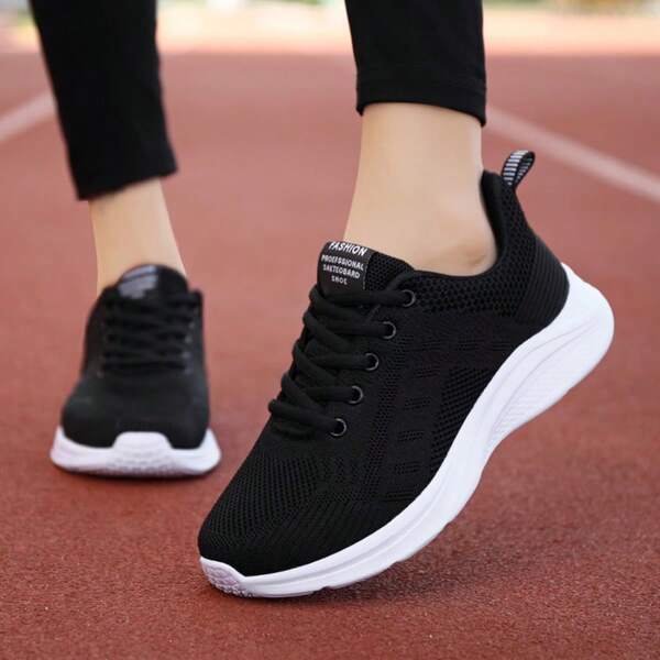 Tênis esportivos femininos confortáveis e leves, tênis de corrida femininos de tecido respirável com cadarço, calçados femininos casuais e modernos, calçados femininos de trabalho