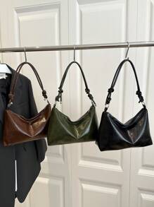 Bolso de hombro de unicolor nuevo y elegante de PU, bolso cruzado versátil con correa ajustable de estilo urbano, bolso sencillo para mujer