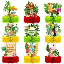 1 Set Of 9pcs Hawaiian Honeycomb Decor Flamingo Party Supplies, Honeycomb Stand, Summer Honeycomb Balls, Tabletop Decoration