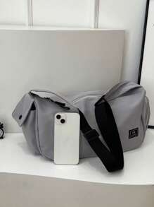 1pc Gray Nylon Fabric Smooth Zipper Adjustable Strap Fashion Casual Solid Color Messenger Bag, Suitable For Men And Women Everyday Use