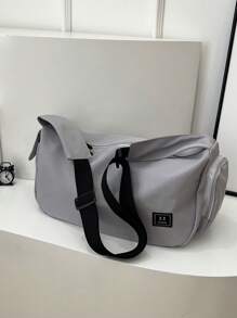 1pc Gray Nylon Fabric Smooth Zipper Adjustable Strap Fashion Casual Solid Color Messenger Bag, Suitable For Men And Women Everyday Use