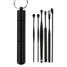 Set de 6 piezas de Palillos de oído de acero inoxidable, 8 piezas de Herramientas para eliminar la cera de oído, Cucharilla de oído de espiral de doble extremo, Kit de limpieza de oídos