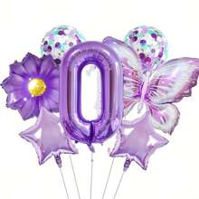 7pcs/Set Purple Butterfly 32-Inch Number Balloons For Birthday Party Decoration