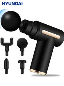 HYUNDAI Massage Gun, Percussion Massage Gun, Deep Tissue Electric Muscle Massager With 4 Replaceable Massage Heads, Portable Handheld, Suitable For Men And Women